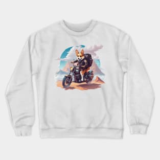 Corgi riding a motorcycle in the desert Crewneck Sweatshirt